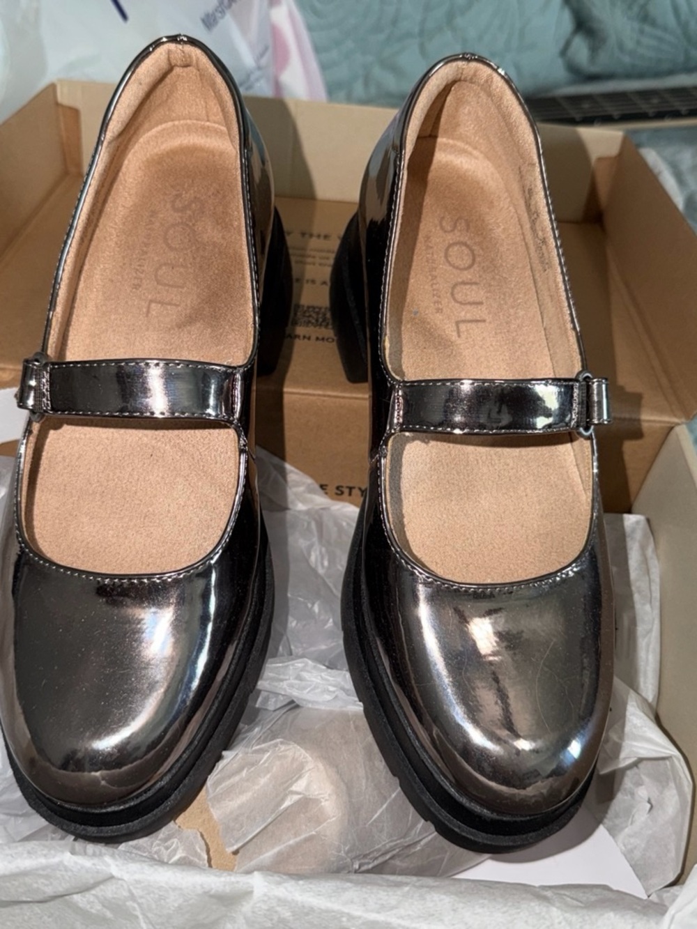 SOUL Naturalizer Metallic Black Mary Jane Platform Shoes